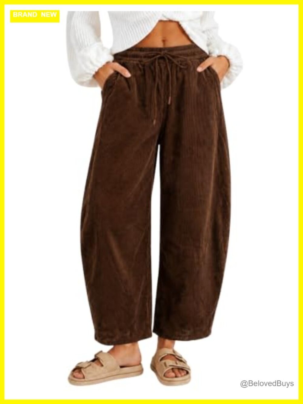 Women's Corduroy Barrel Pants Elastic Waist Baggy Sweatpants